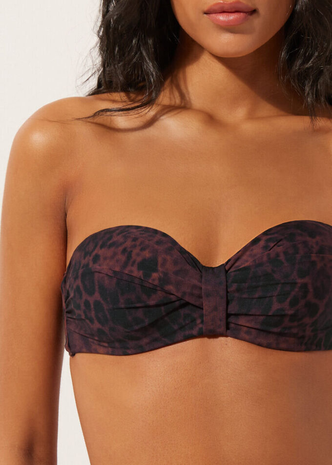 Bandeau Bikini Üstü Koyu Hayvan Desenli