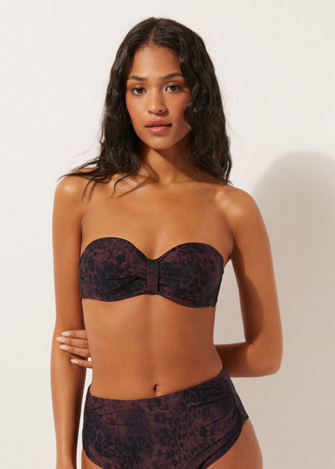 Bandeau Bikini Üstü Koyu Hayvan Desenli