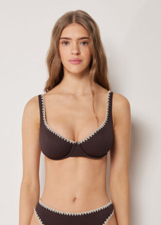 Bicolor Embroidery Balkonet Bikini Üstü