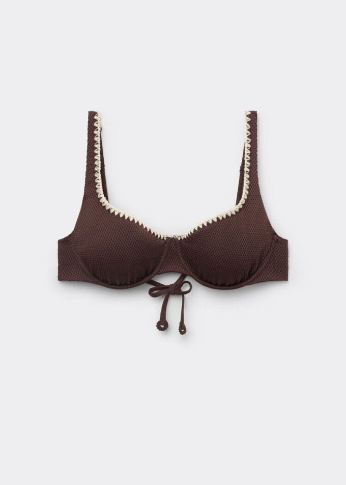 Bicolor Embroidery Balkonet Bikini Üstü