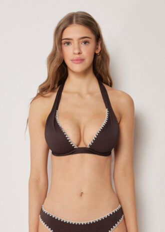 Dolgulu Üçgen Bikini Üstü İki Renkli Nakış