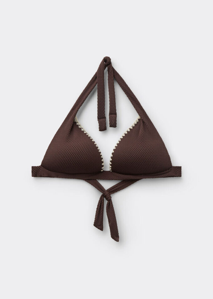 Dolgulu Üçgen Bikini Üstü İki Renkli Nakış