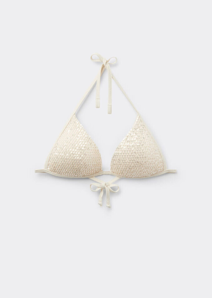 Dolgulu Üçgen Bikini Üstü Payetli File