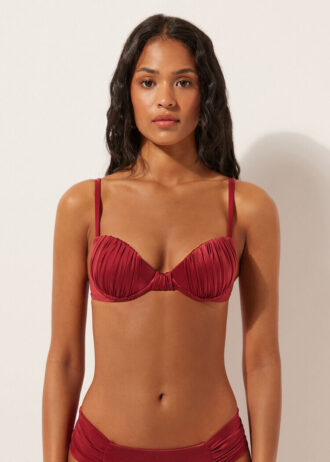 Dolgulu Push-Up Bikini Üstü Parlak Saten