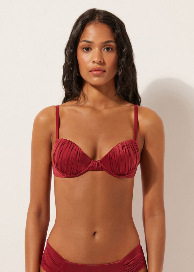 Dolgulu Push-Up Bikini Üstü Parlak Saten