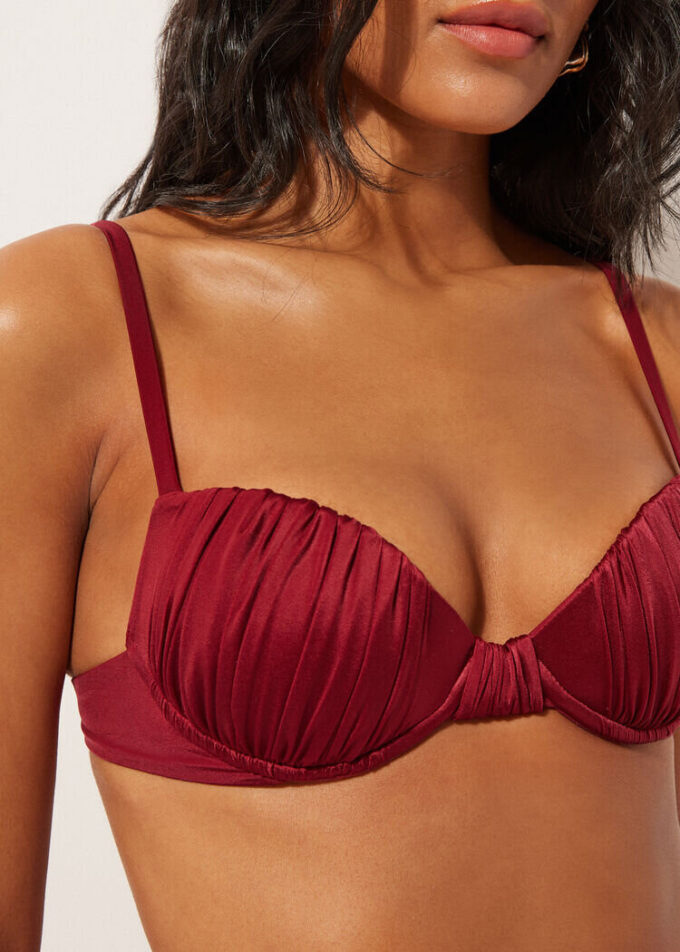 Dolgulu Push-Up Bikini Üstü Parlak Saten