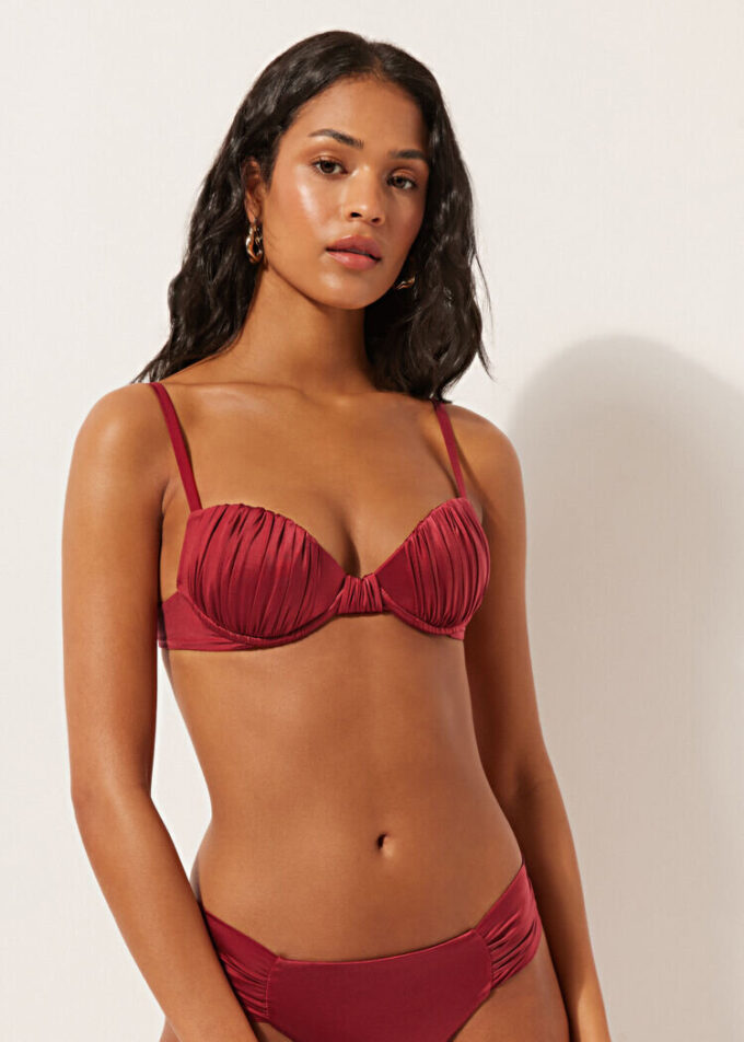 Dolgulu Push-Up Bikini Üstü Parlak Saten