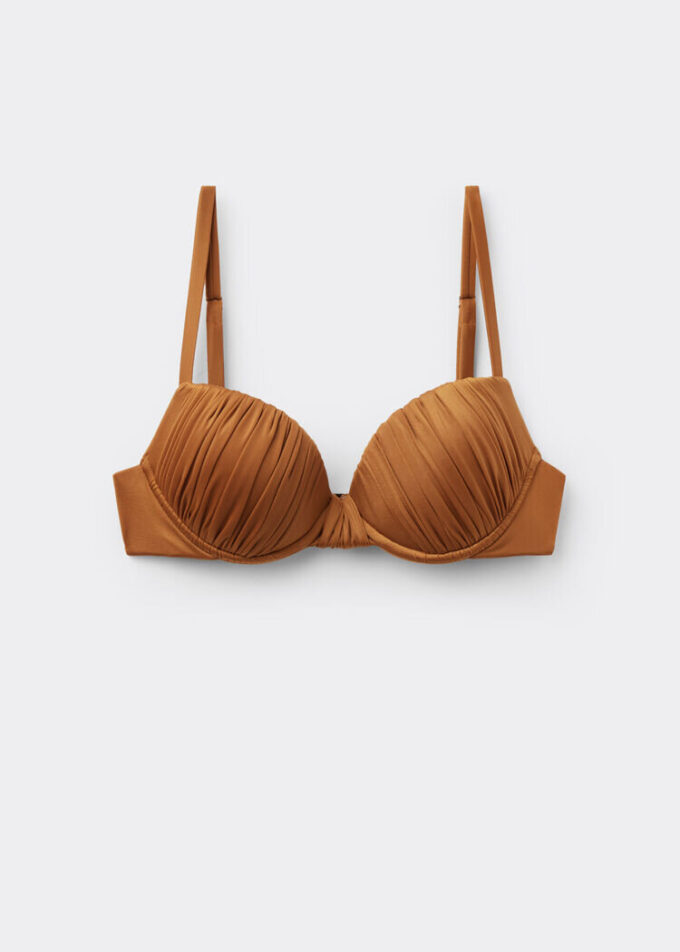 Dolgulu Push-Up Bikini Üstü Parlak Saten