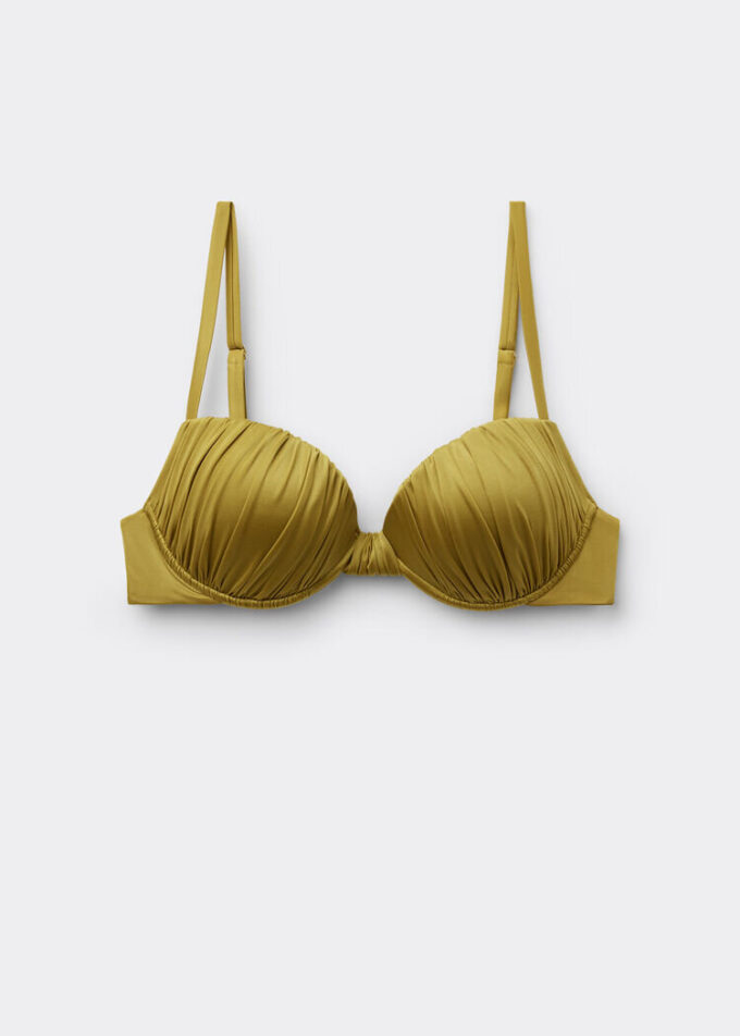 Dolgulu Push-Up Bikini Üstü Parlak Saten