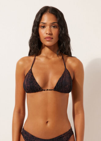 Üçgen Bikini Üstü Koyu Hayvan Desenli