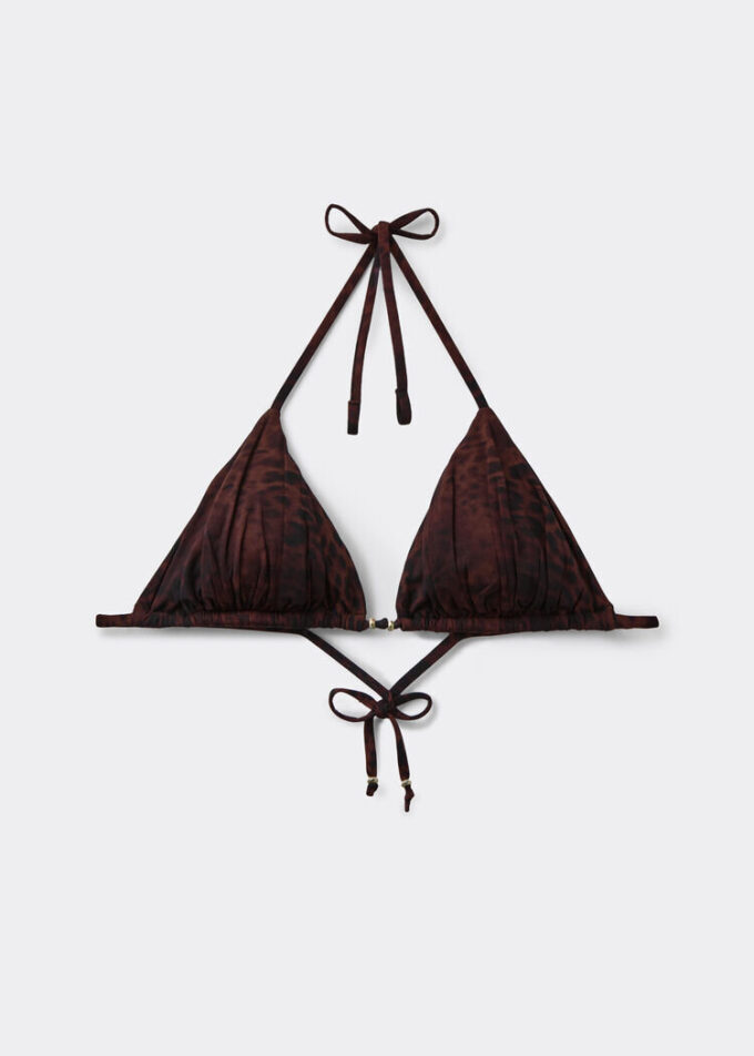 Üçgen Bikini Üstü Koyu Hayvan Desenli