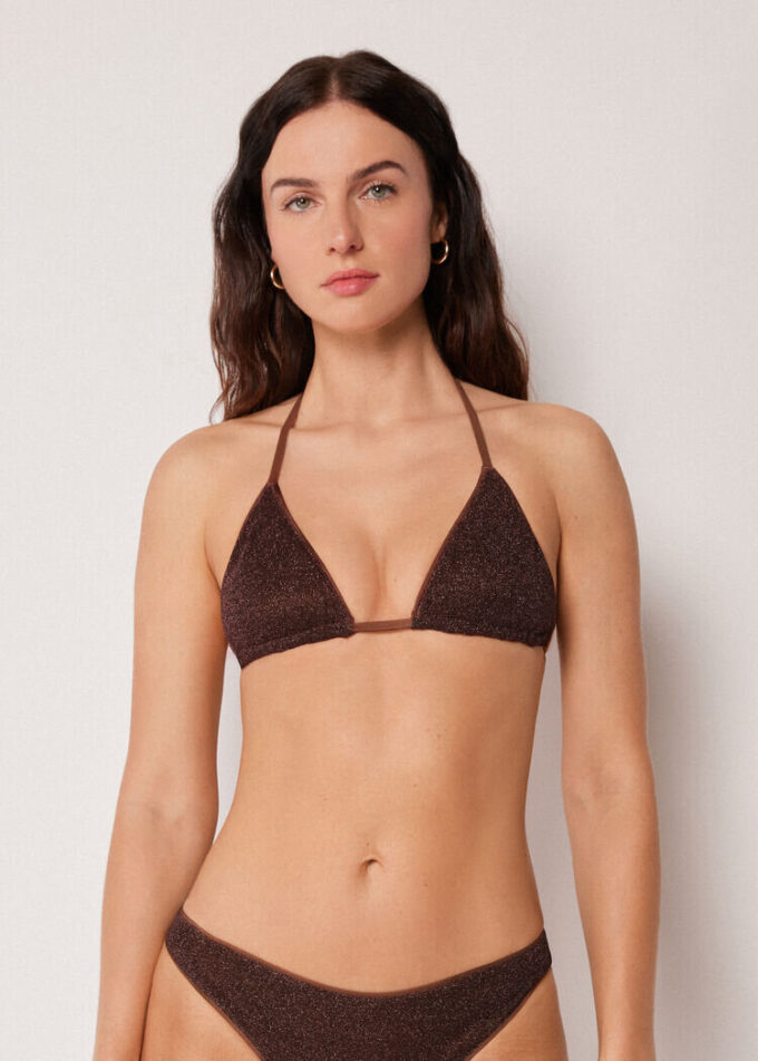 Üçgen Bikini Üstü Metalik Parlak
