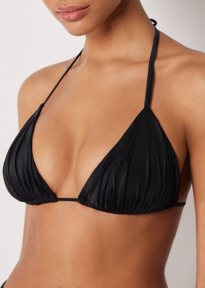 Üçgen Bikini Üstü Parlak Saten
