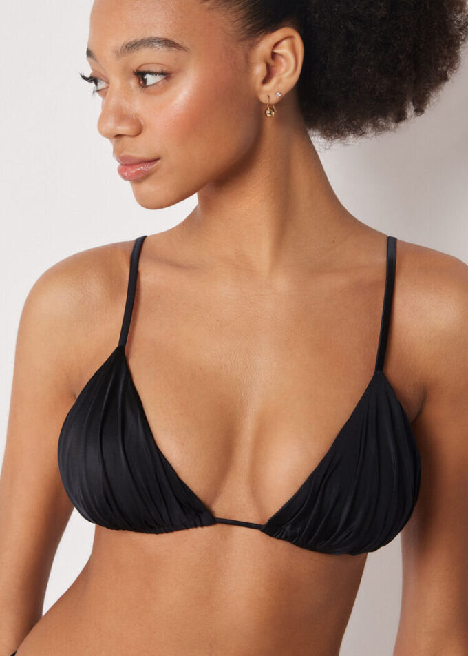 Üçgen Bikini Üstü Parlak Saten