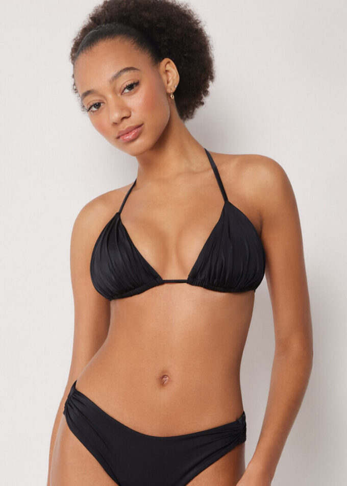 Üçgen Bikini Üstü Parlak Saten