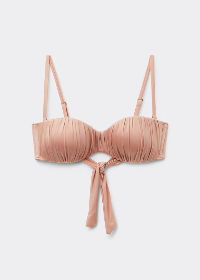 Kademeli Dolgulu Bandeau Mayo Üstü Parlak Saten