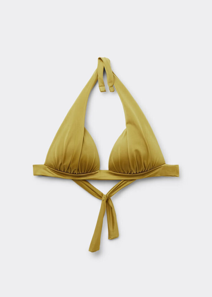 Kademeli Dolgulu Üçgen Bikini Üstü Parlak Saten