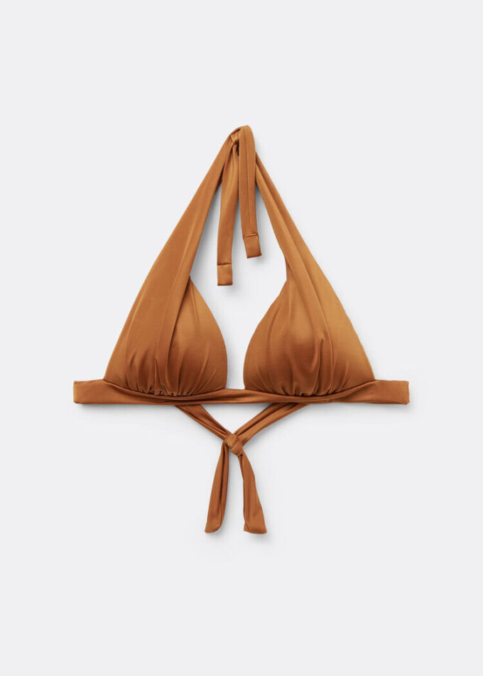 Kademeli Dolgulu Üçgen Bikini Üstü Parlak Saten