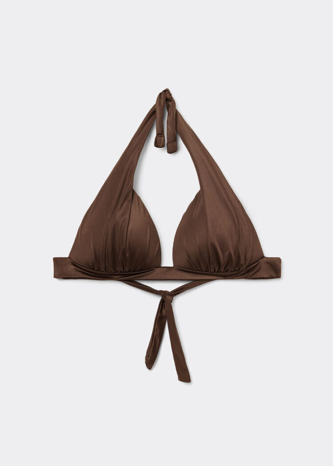 Kademeli Dolgulu Üçgen Bikini Üstü Parlak Saten
