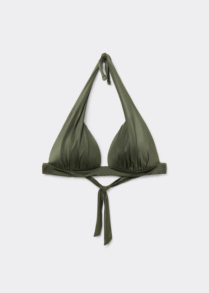 Kademeli Dolgulu Üçgen Bikini Üstü Parlak Saten