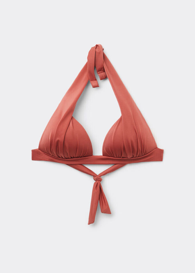Kademeli Dolgulu Üçgen Bikini Üstü Parlak Saten
