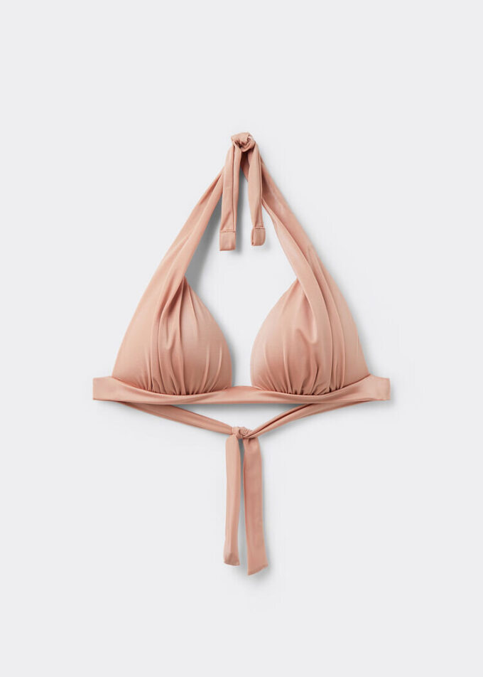 Kademeli Dolgulu Üçgen Bikini Üstü Parlak Saten