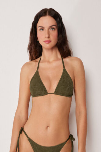 Çıkarılabilir Dolgulu Üçgen Bikini Üstü Kırışık Dalgalı