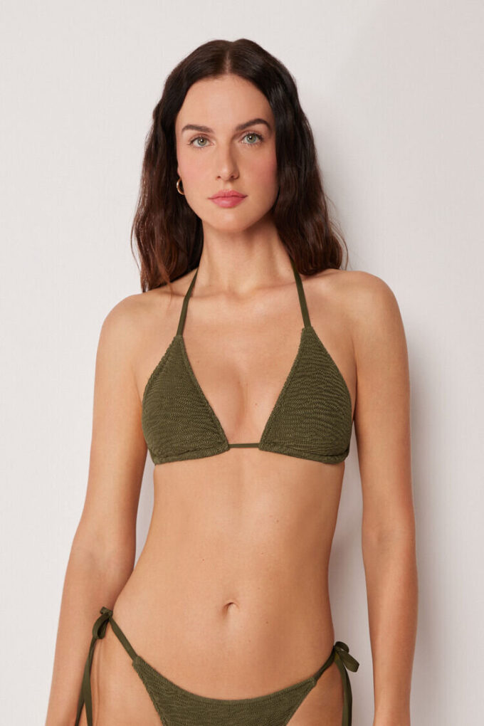 Çıkarılabilir Dolgulu Üçgen Bikini Üstü Kırışık Dalgalı
