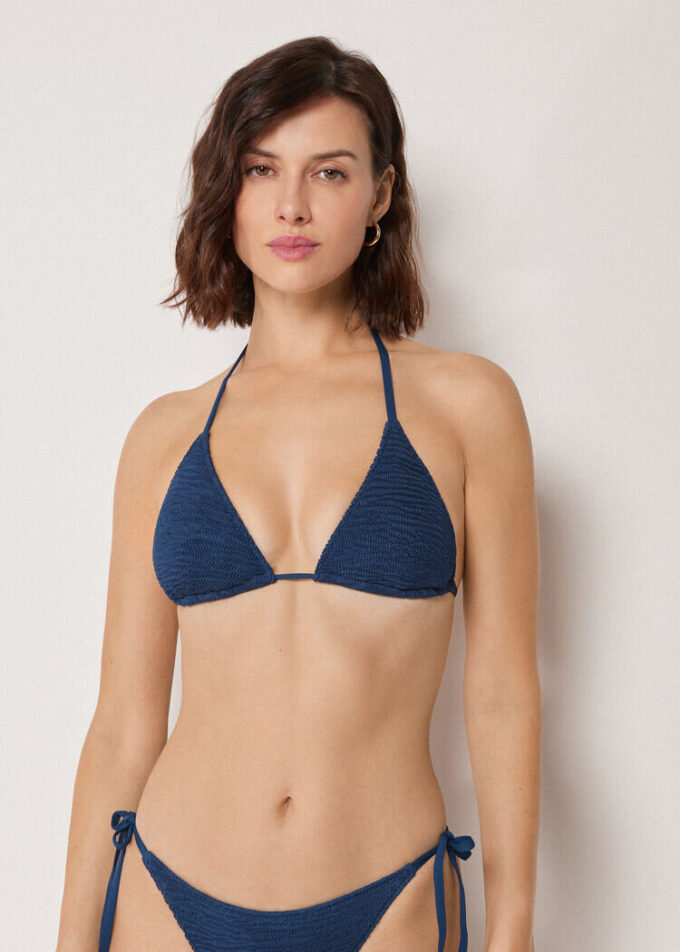 Çıkarılabilir Dolgulu Üçgen Bikini Üstü Kırışık Dalgalı