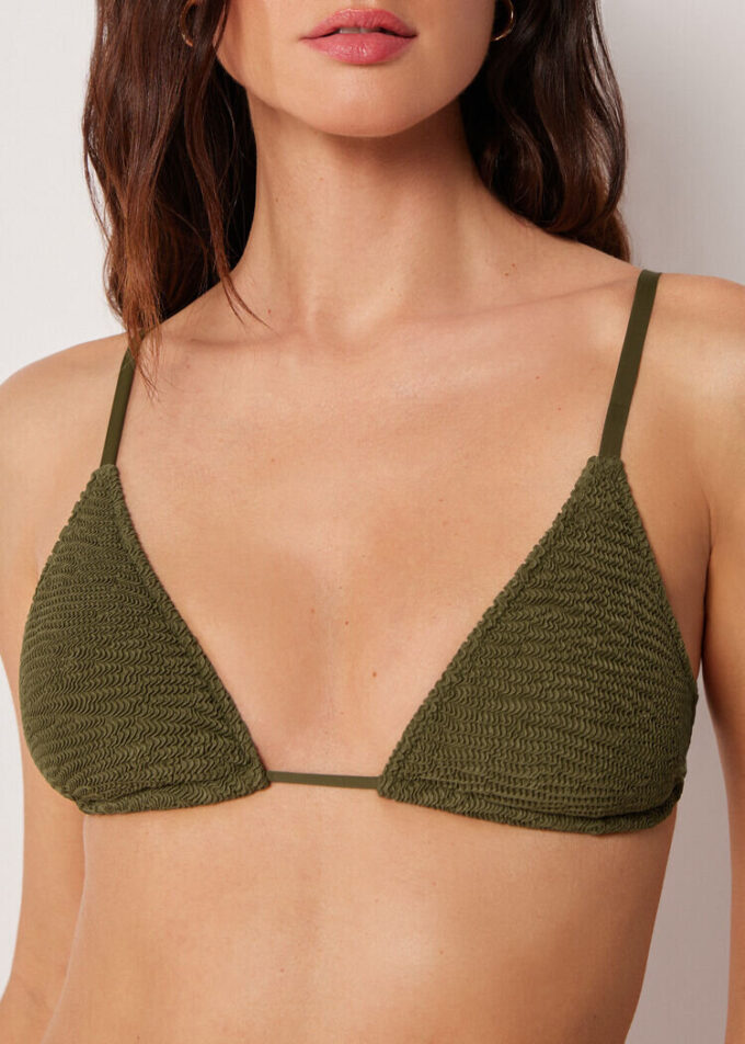 Çıkarılabilir Dolgulu Üçgen Bikini Üstü Kırışık Dalgalı