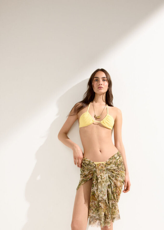 Çıkarılabilir Dolgulu Üçgen Bikini Üstü Kırışık Dalgalı
