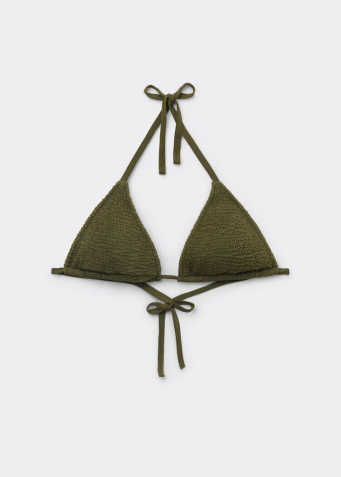 Çıkarılabilir Dolgulu Üçgen Bikini Üstü Kırışık Dalgalı