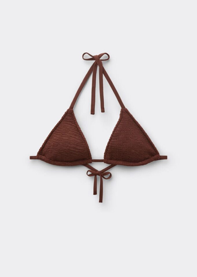 Çıkarılabilir Dolgulu Üçgen Bikini Üstü Kırışık Dalgalı
