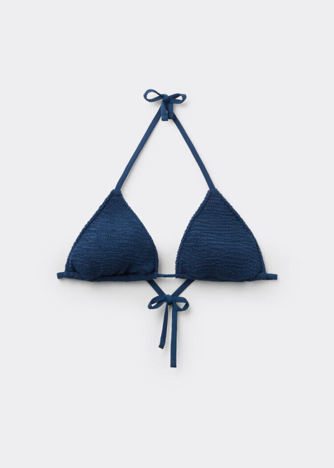 Çıkarılabilir Dolgulu Üçgen Bikini Üstü Kırışık Dalgalı