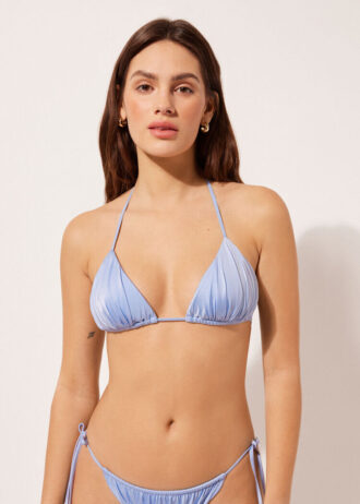 Çıkarılabilir dolgulu üçgen bikini üstü Parlak saten