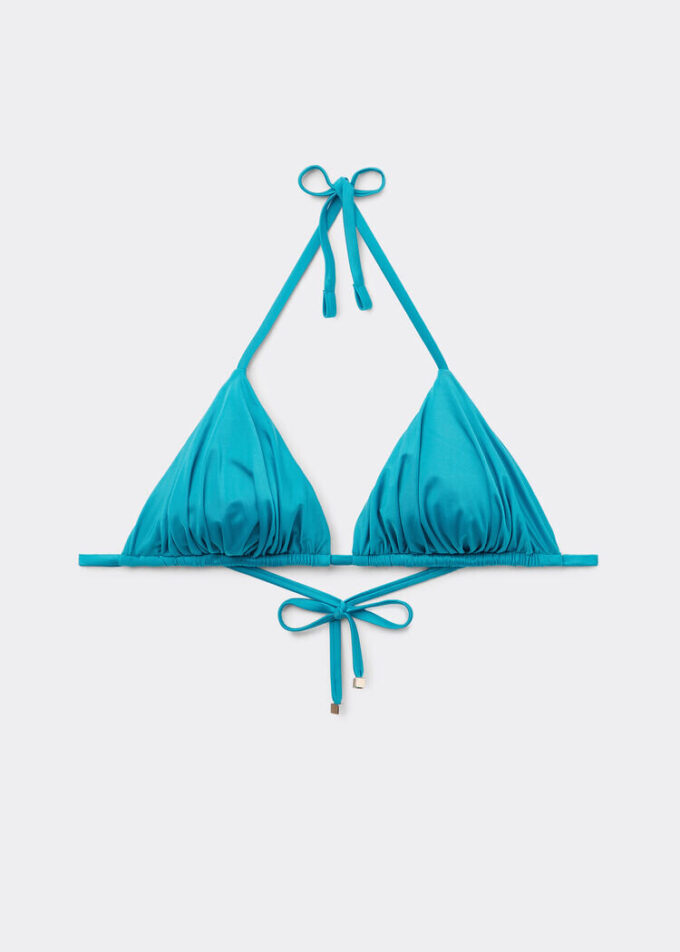 Çıkarılabilir dolgulu üçgen bikini üstü Parlak saten