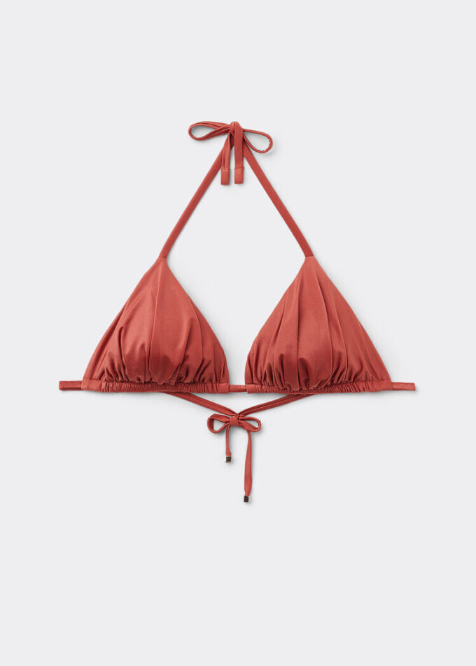 Çıkarılabilir dolgulu üçgen bikini üstü Parlak saten