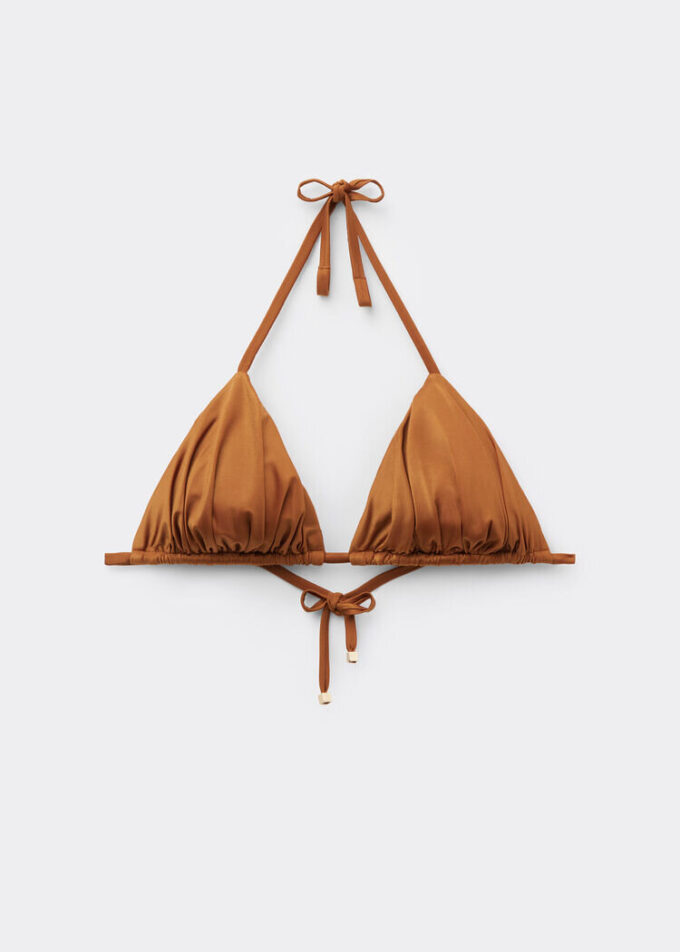 Çıkarılabilir dolgulu üçgen bikini üstü Parlak saten