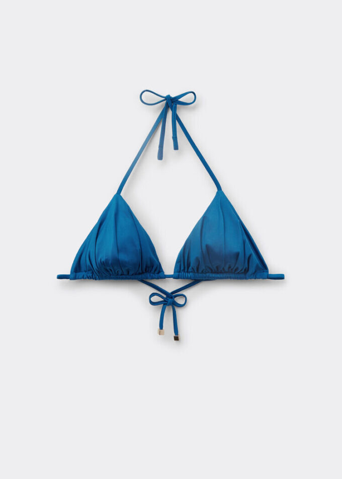 Çıkarılabilir dolgulu üçgen bikini üstü Parlak saten