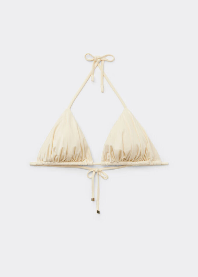 Çıkarılabilir dolgulu üçgen bikini üstü Parlak saten