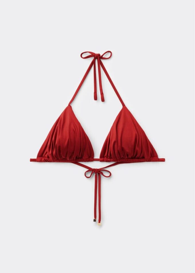 Çıkarılabilir dolgulu üçgen bikini üstü Parlak saten