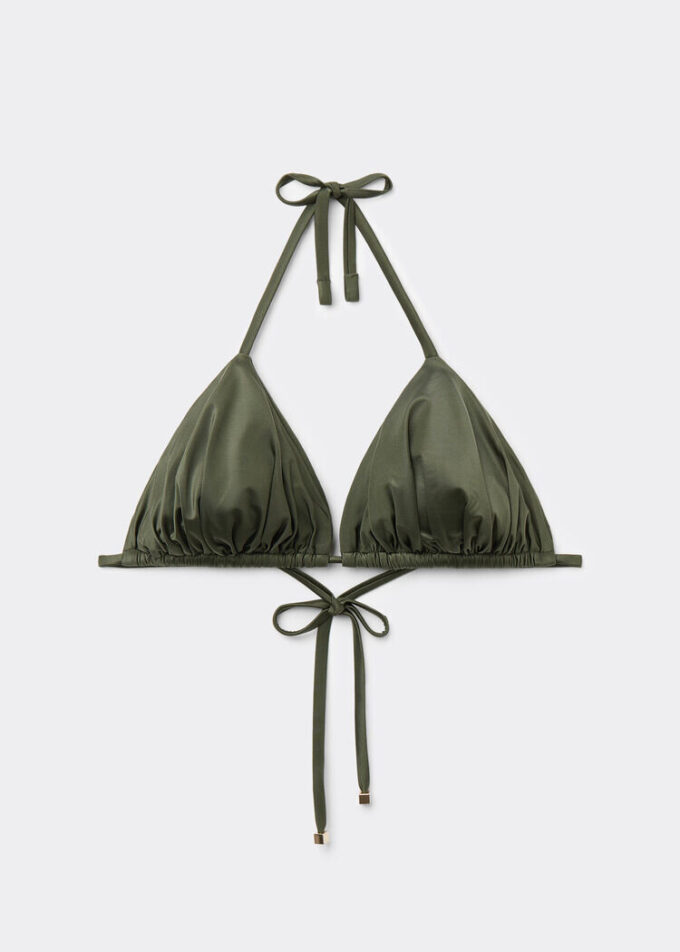Çıkarılabilir dolgulu üçgen bikini üstü Parlak saten