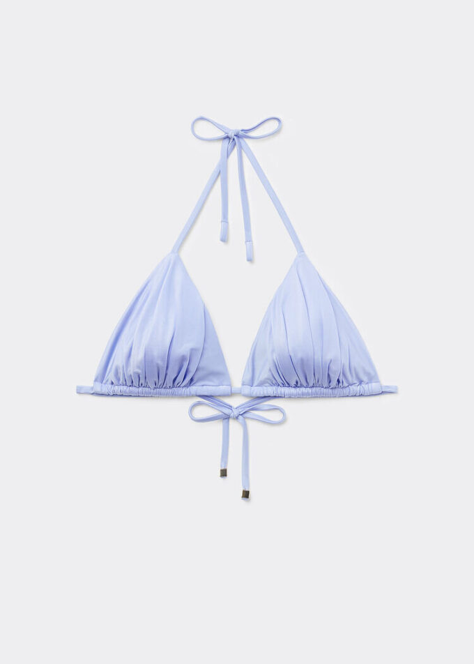 Çıkarılabilir dolgulu üçgen bikini üstü Parlak saten