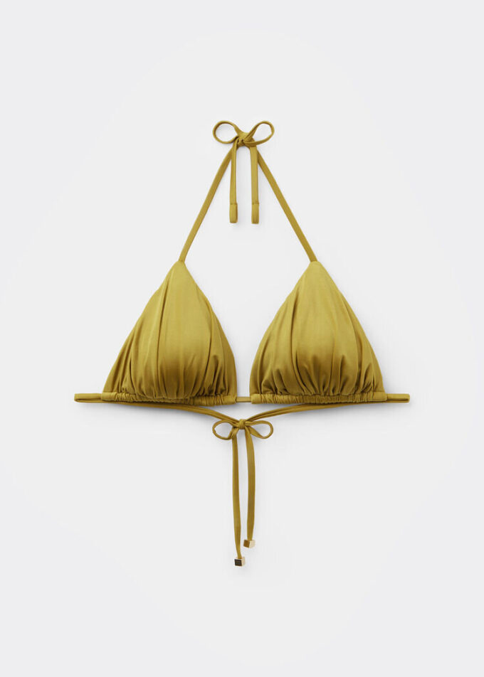 Çıkarılabilir dolgulu üçgen bikini üstü Parlak saten