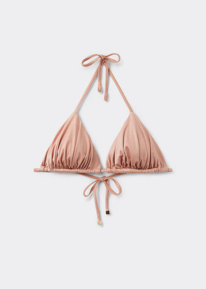 Çıkarılabilir dolgulu üçgen bikini üstü Parlak saten