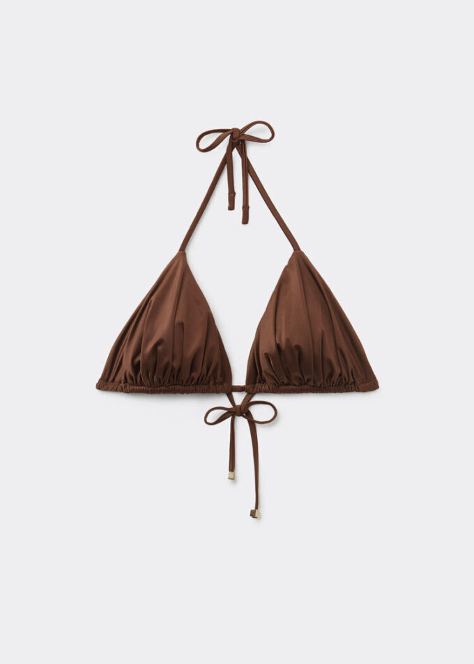 Çıkarılabilir dolgulu üçgen bikini üstü Parlak saten