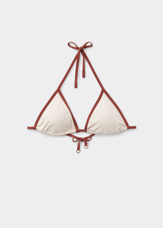 İki Renkli Biye Detaylı Üçgen Bikini Üstü