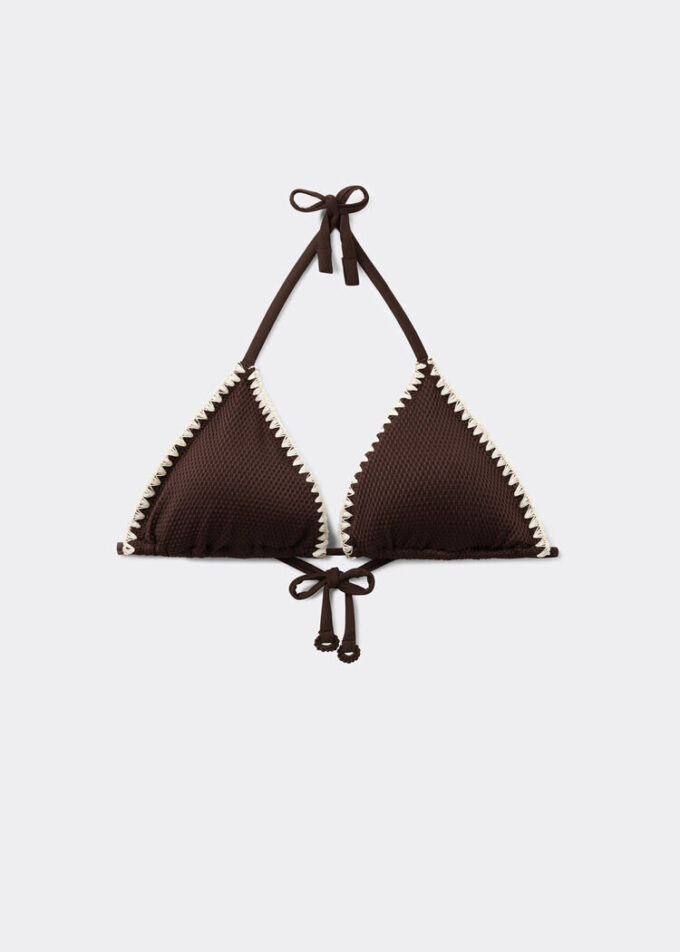 İki Renkli Nakışlı Üçgen Bikini Üstü