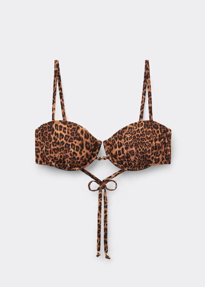 Vahşi Hayvan Desenli Balkonet Bikini Üstü