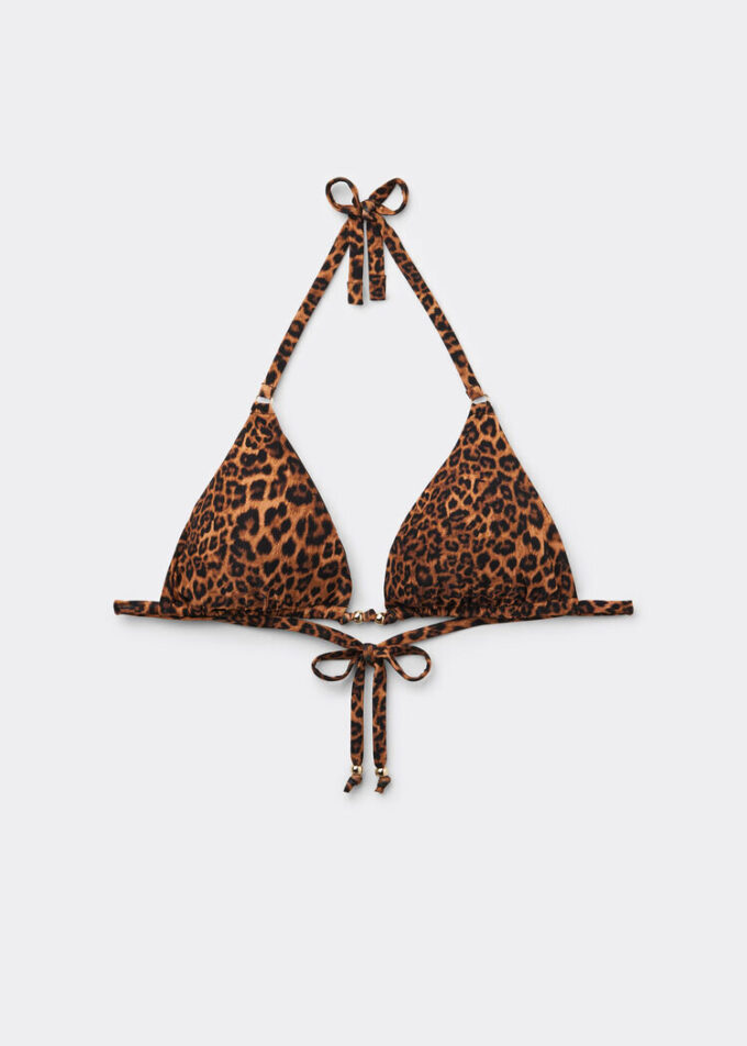 Vahşi Hayvan Desenli Üçgen Bikini Üstü
